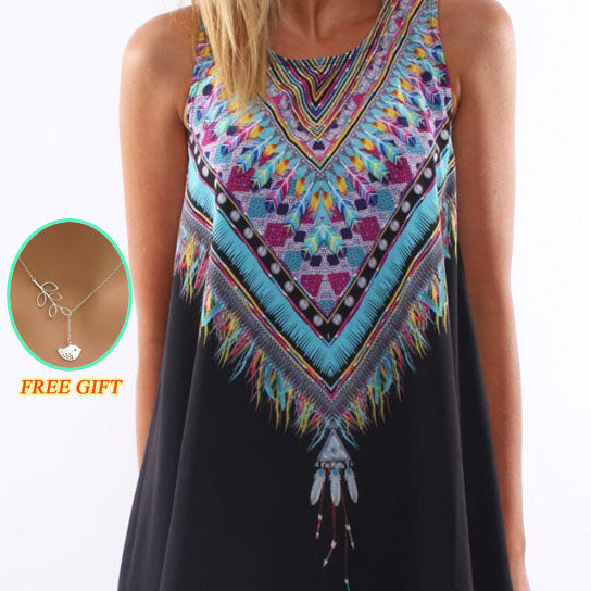 Aztec Tribal Print Sleeveless Shift Dress Image 4