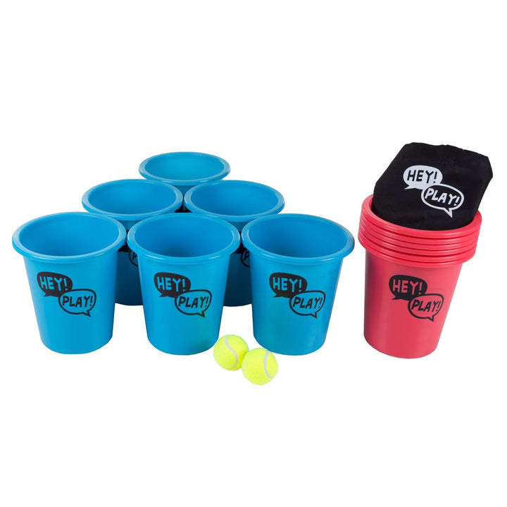 Hey! Play Large Cup Ball Beer Pong Game Set with 12 Pails 2 Balls Tote Bag Image 1