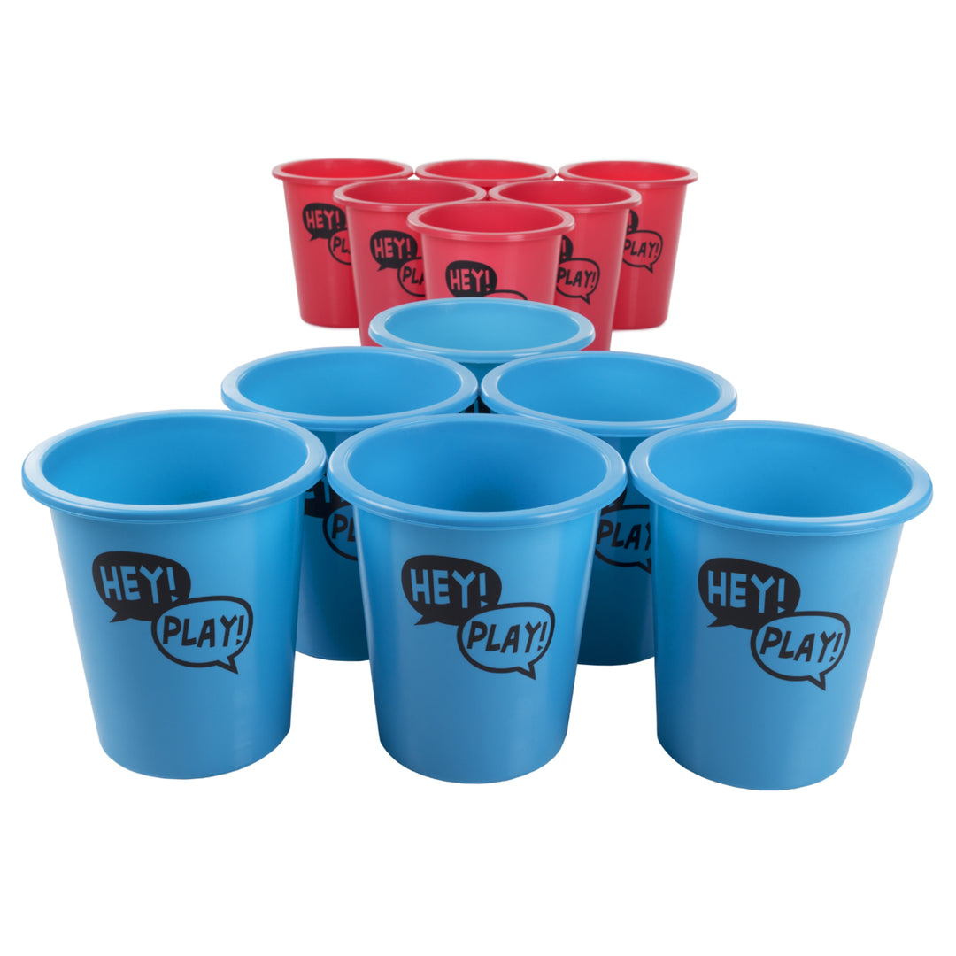 Hey! Play Large Cup Ball Beer Pong Game Set with 12 Pails 2 Balls Tote Bag Image 2