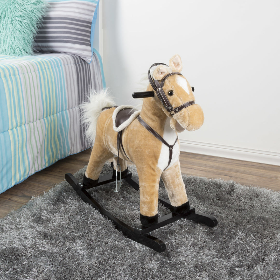 Happy Trails Rocking Horse Toddler to 4 Yrs Wooden Rocker Stuffed Animal Noise Saddle Reins Ride on Toy Image 4