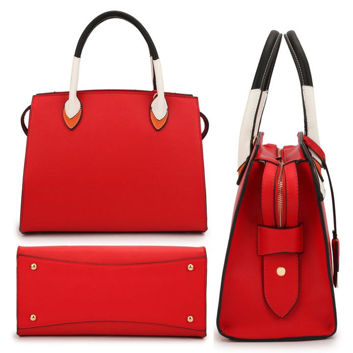 Dasein Womens Fashion Medium Satchel Tote Shoulder Bag Handbag Two Tone Body and Handle with Aztec Pattern Design Image 6