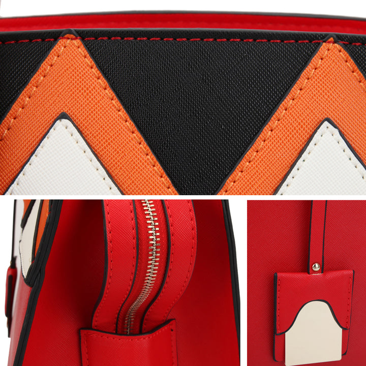 Dasein Womens Fashion Medium Satchel Tote Shoulder Bag Handbag Two Tone Body and Handle with Aztec Pattern Design Image 7