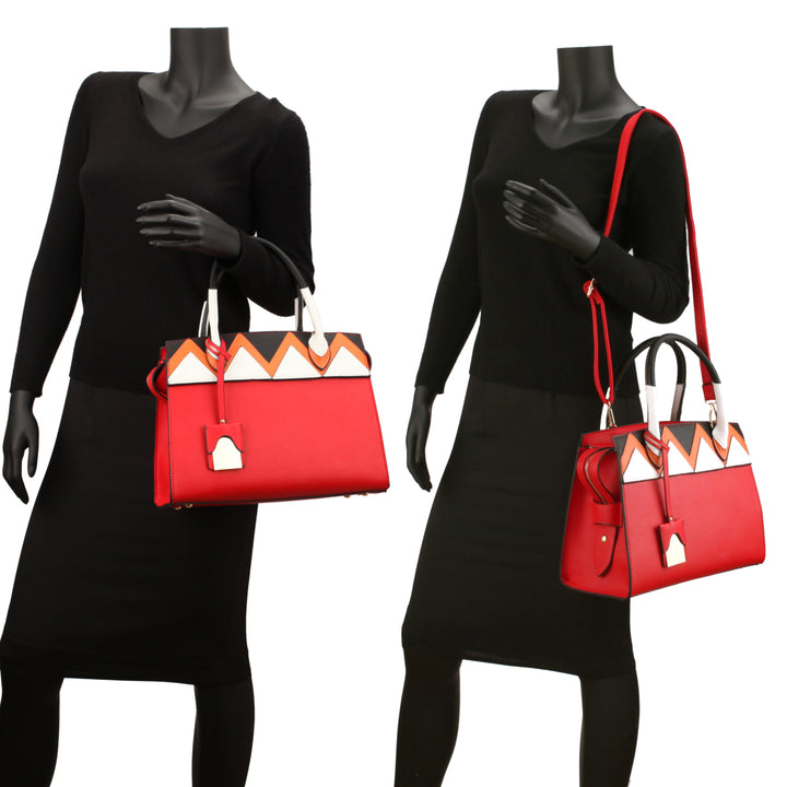 Dasein Womens Fashion Medium Satchel Tote Shoulder Bag Handbag Two Tone Body and Handle with Aztec Pattern Design Image 10