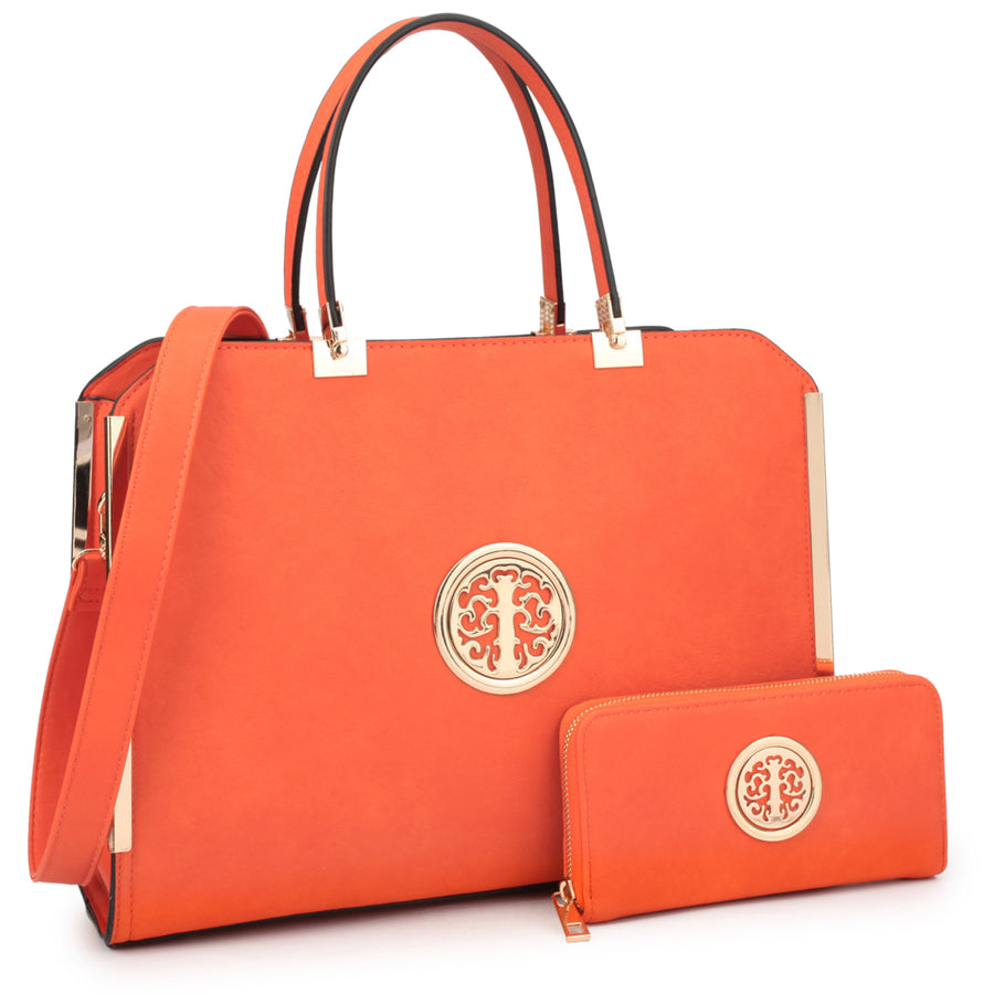 Dasein Designer Slim Handle Leather Briefcase Satchel Shoulder Bag Handbag Tablet Bag iPad Bag with Matching Wallet Image 1