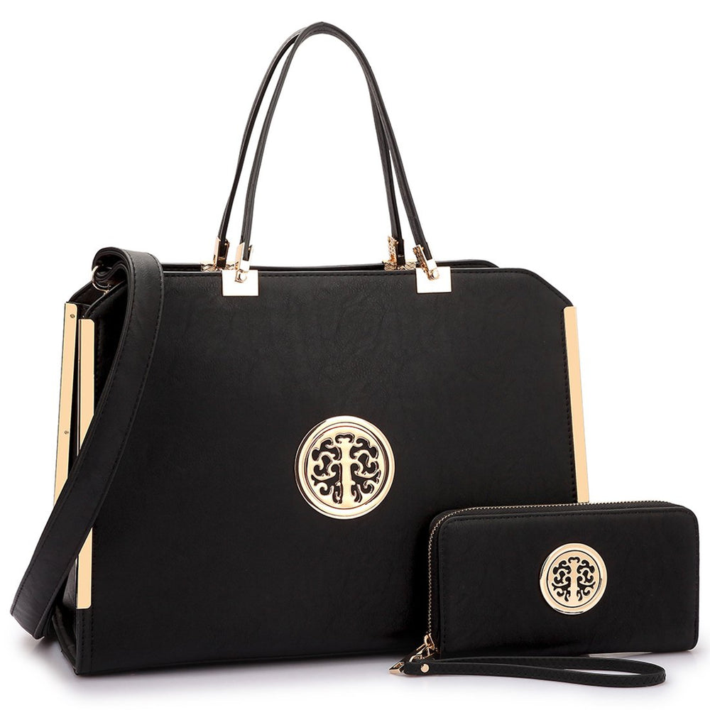 Dasein Designer Slim Handle Leather Briefcase Satchel Shoulder Bag Handbag Tablet Bag iPad Bag with Matching Wallet Image 2
