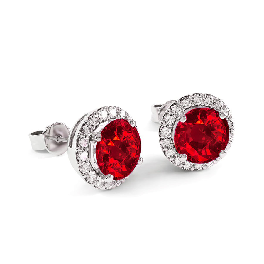 Sterling Silver 3.50 CTTW Ruby Halo Stud Earrings Lab Created Stones 925 Image 1