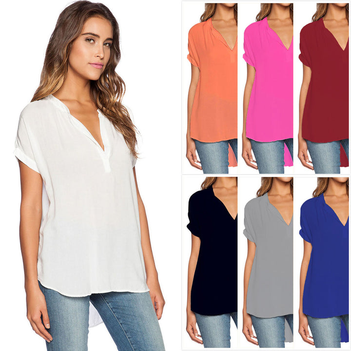 V Neck Hi Lo Blouse in 7 Colors Image 1