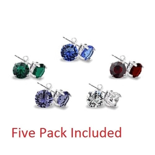 5 Pack Gemstone Round Stud Earrings Image 1