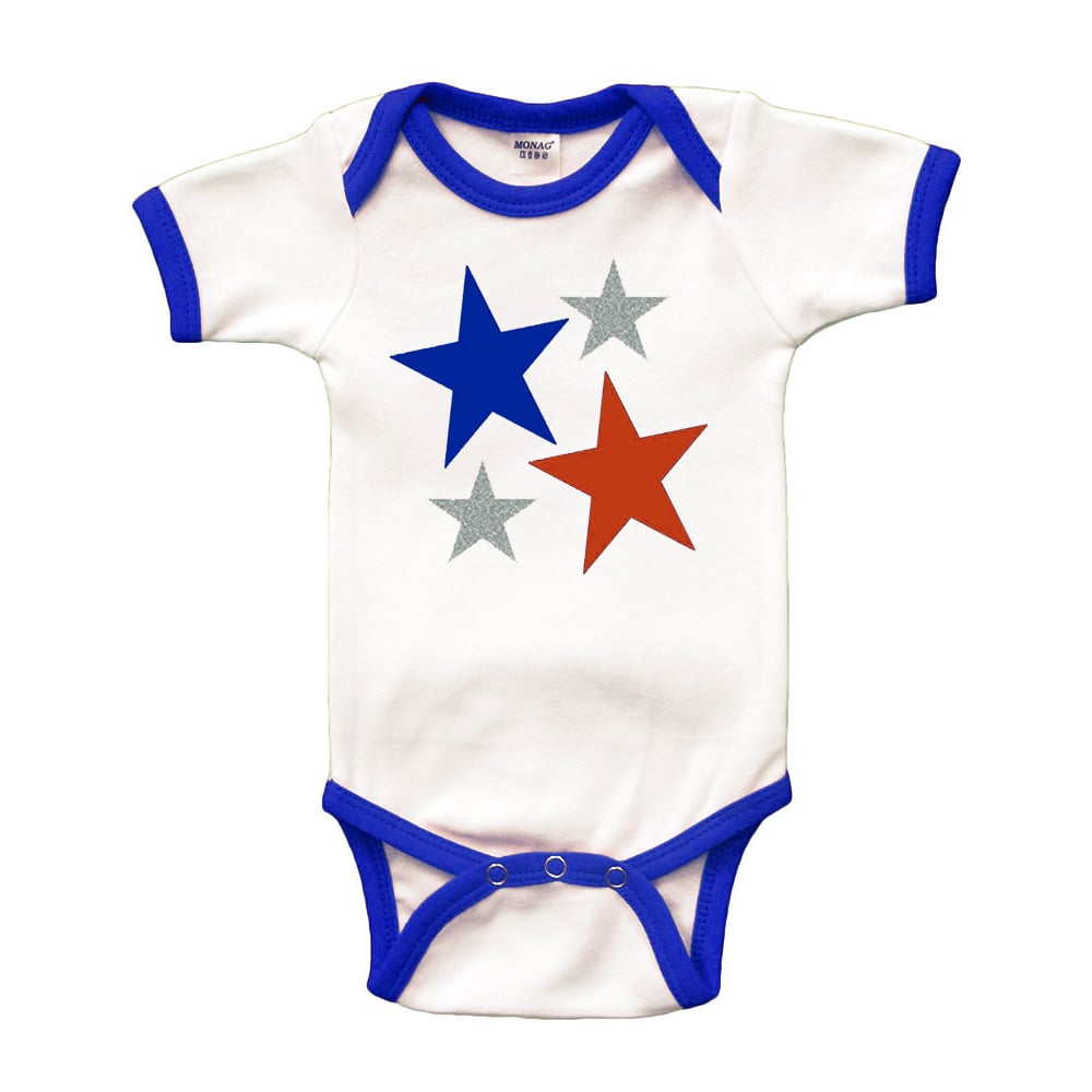 Short Sleeve Onesie - Red White Blue Stars Image 1