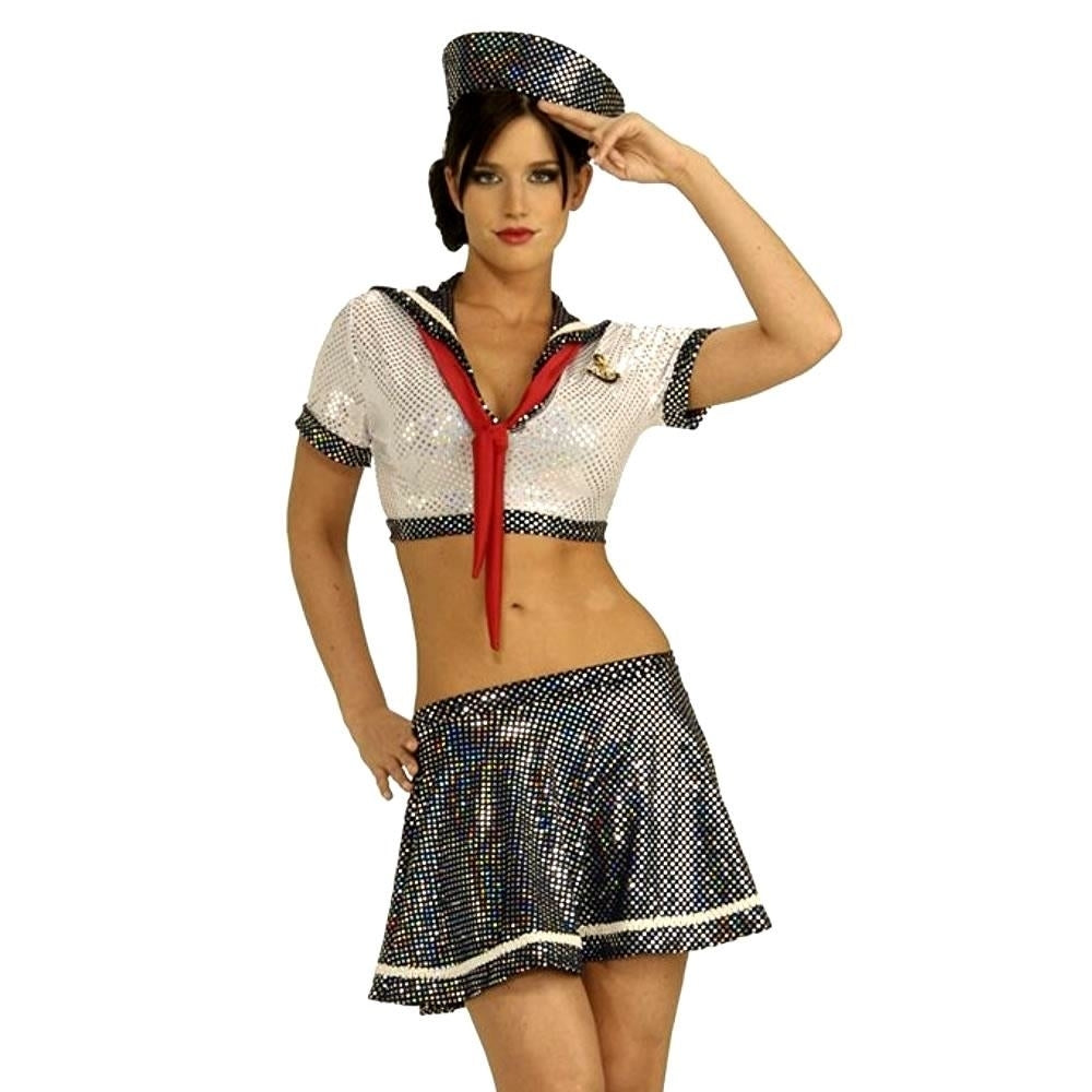 Ahoy Matey Sexy Sailor 3-Piece size S Womens Costume Holographic Sequins Secret Wishes Image 2
