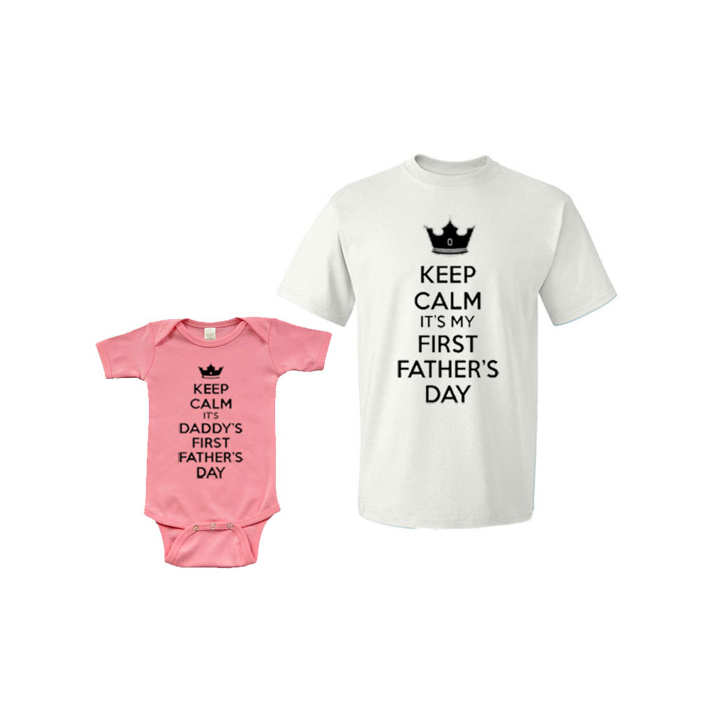 Matching Set - Keep Calm First Fathers Day - Short Sleeve Infant Onesie and Adult T-Shirt Image 2