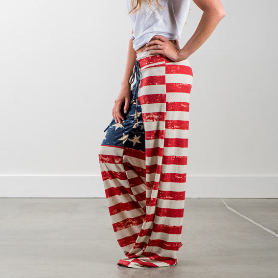 American Flag Drawstring Wide Leg Pants Image 3