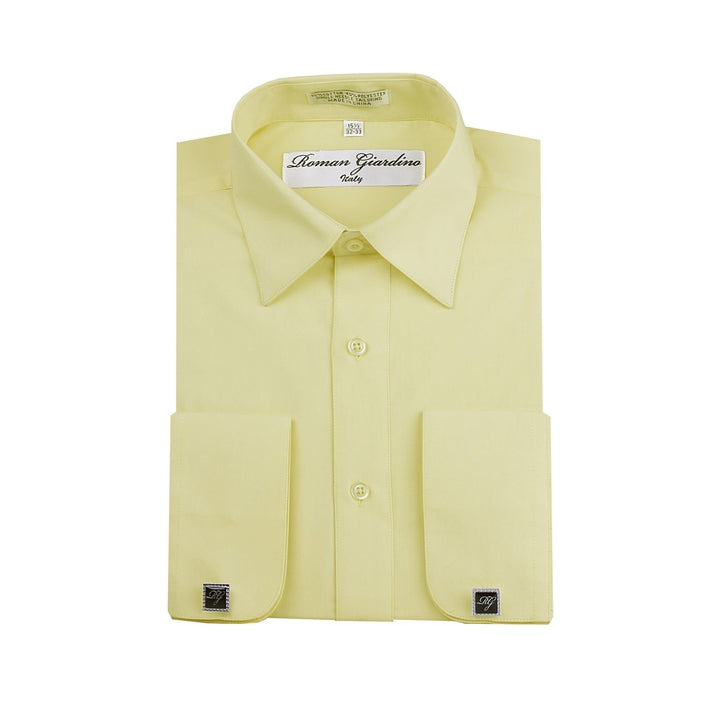 Roman Giardino Mens Dress Shirt Long Sleeve Convertible Cuffs the Italian Collar Cotton with Free cuff links Baby Yellow Image 2