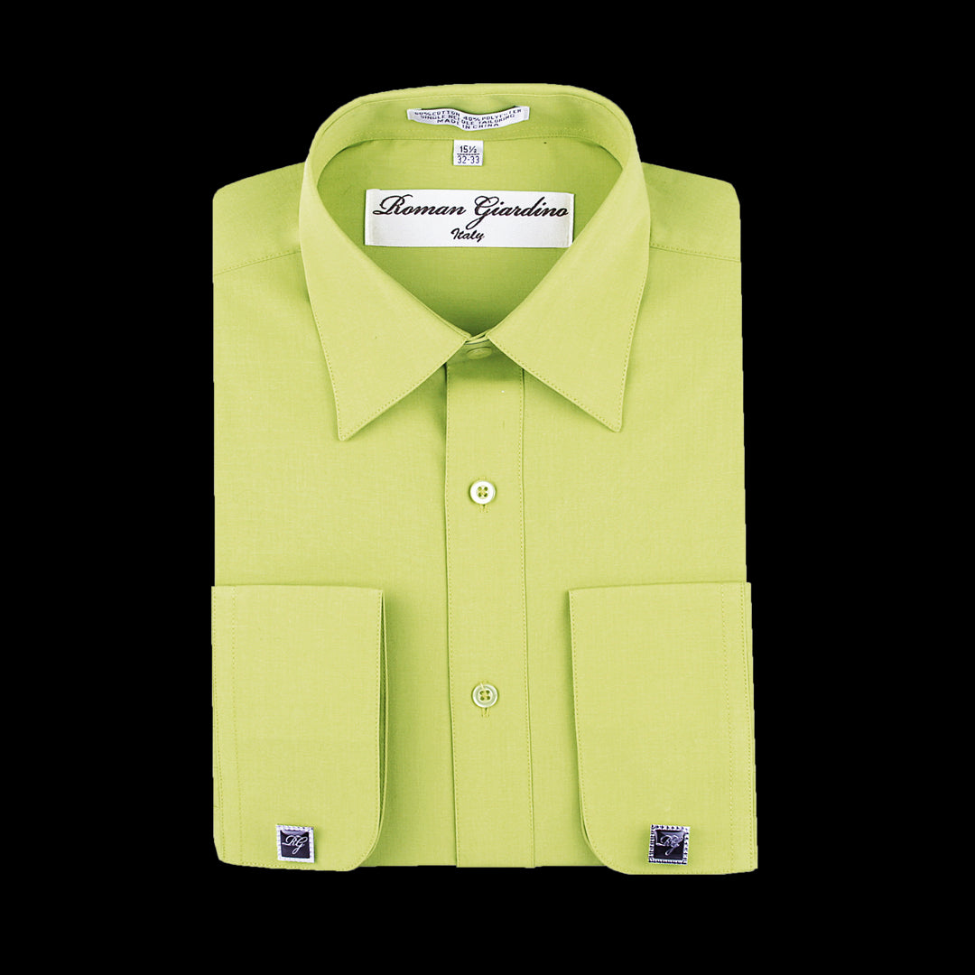 Roman Giardino Mens Dress Shirt Long Sleeve Convertible Cuffs the Italian Collar Cotton with Free cuff links Celery Image 2