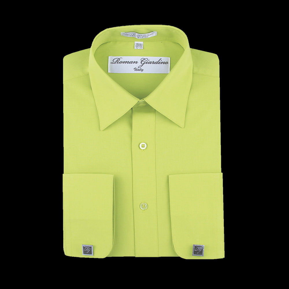 Roman Giardino Mens Dress Shirt Long Sleeve Convertible Cuffs the Italian Collar Cotton with Free cuff links Key Lime Image 2