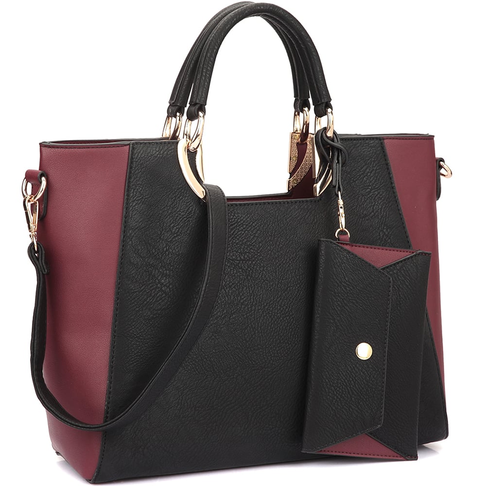 Dasein Womens Fashion Designer Color Block Satchel Tote Shoulder Bag Handbag Purse w/ Removable Coin Purse Image 2