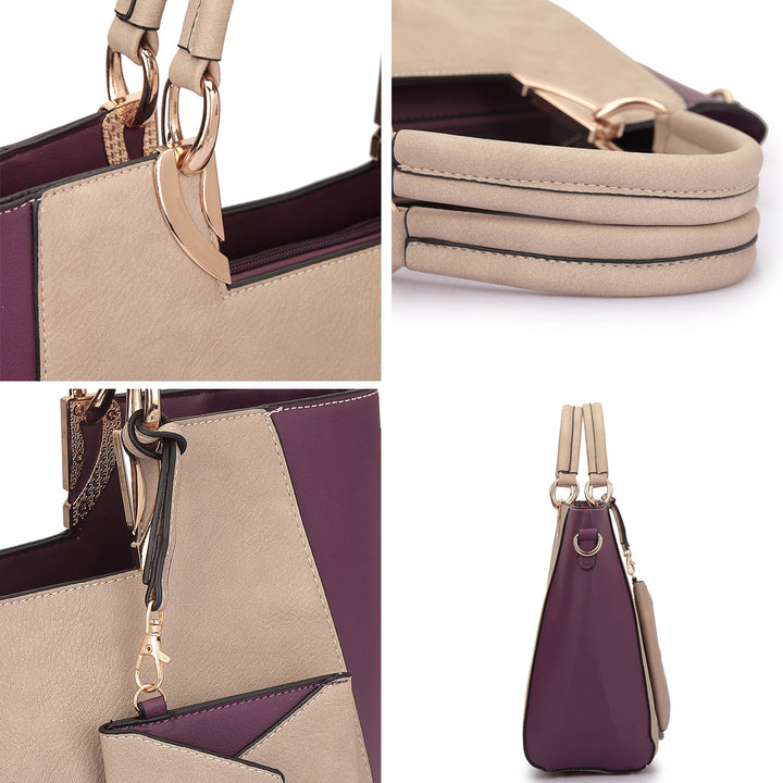 Dasein Womens Fashion Designer Color Block Satchel Tote Shoulder Bag Handbag Purse w/ Removable Coin Purse Image 7