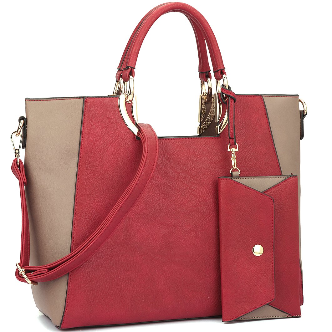 Dasein Womens Fashion Designer Color Block Satchel Tote Shoulder Bag Handbag Purse w/ Removable Coin Purse Image 4