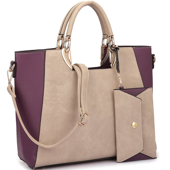 Dasein Womens Fashion Designer Color Block Satchel Tote Shoulder Bag Handbag Purse w/ Removable Coin Purse Image 4