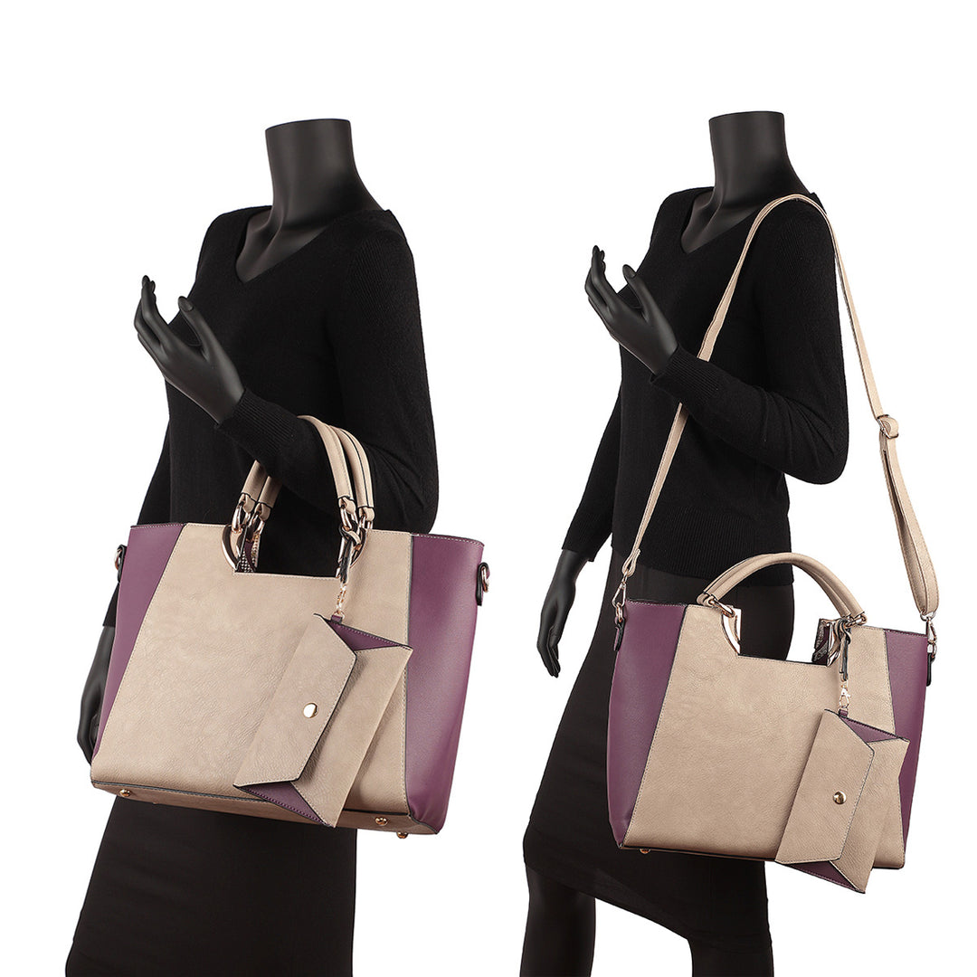 Dasein Womens Fashion Designer Color Block Satchel Tote Shoulder Bag Handbag Purse w/ Removable Coin Purse Image 10