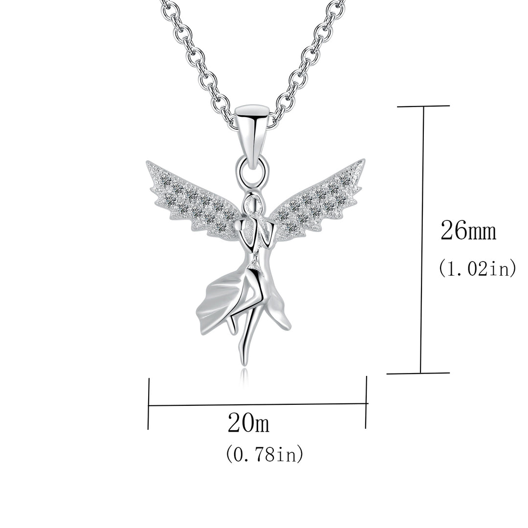 Sephla White Gold Plated CZ Diamond Guardian Angel Pendant Necklace,18 Inch Cross Cable Chain Image 4