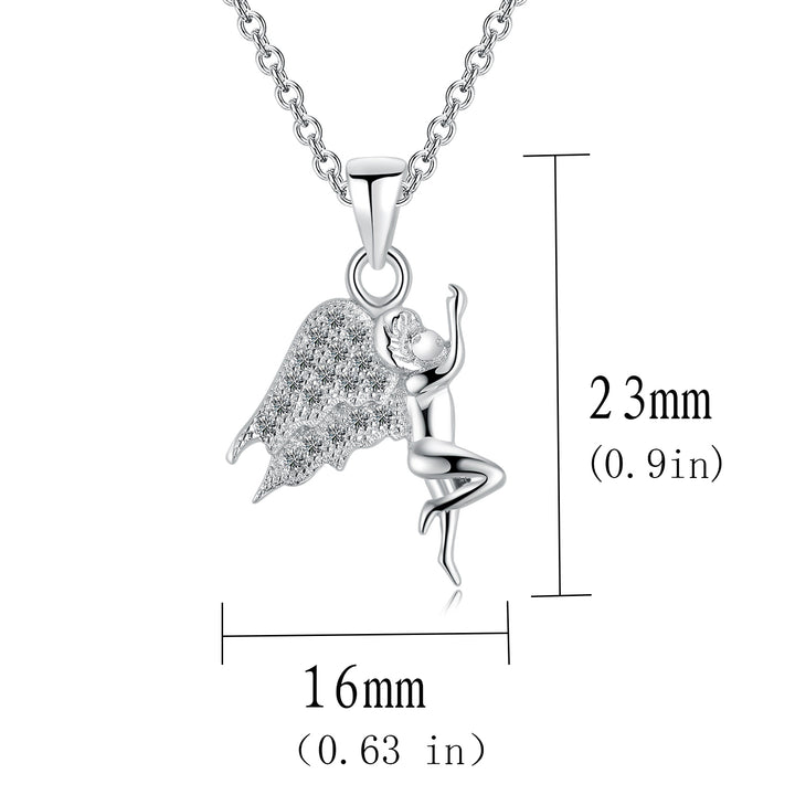 Sephla White Gold Plated CZ Diamond Guardian Angel Pendant Necklace,18 Inch Cross Cable Chain Image 4