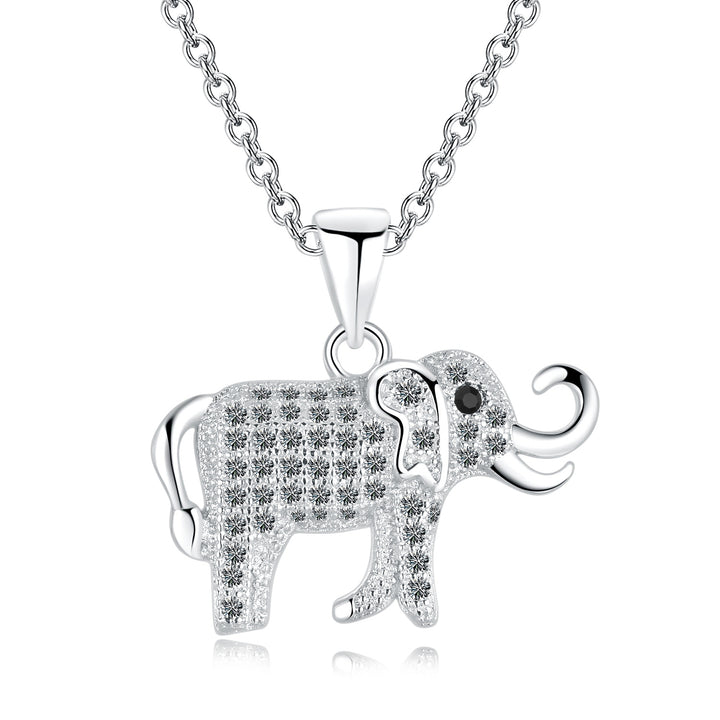 Sephla White Gold Plated CZ Diamond Guardian Elephant Pendant Necklace,18 Inch Cross Cable Chain Image 1