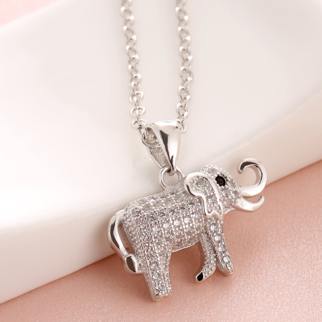 Sephla White Gold Plated CZ Diamond Guardian Elephant Pendant Necklace,18 Inch Cross Cable Chain Image 2