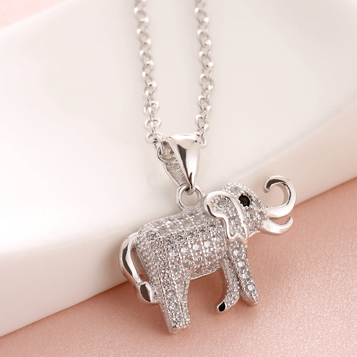 Sephla White Gold Plated CZ Diamond Guardian Elephant Pendant Necklace,18 Inch Cross Cable Chain Image 2