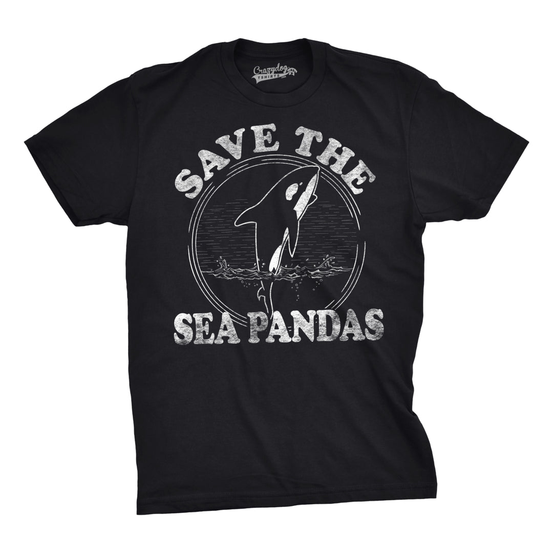 Mens Save The Sea Pandas Funny Whale Orca Dolphin Ocean Life T shirt Image 4