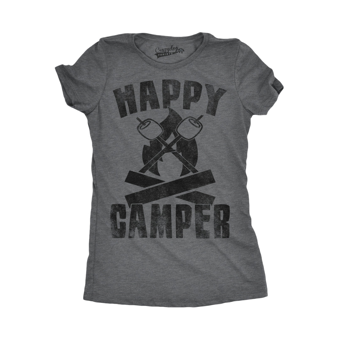 Womens Happy Camper Shirt Funny Camping Hiking Cool Vintage Graphic Tees Retro Image 1
