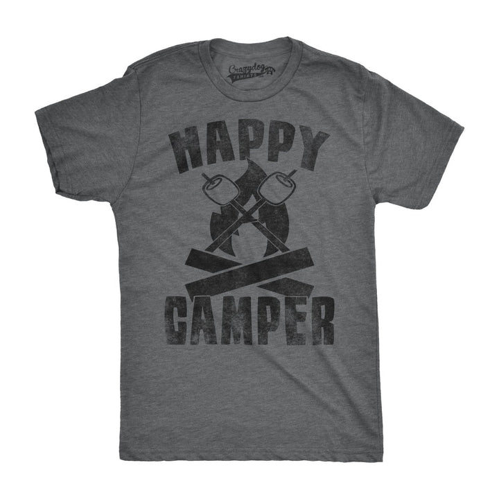 Mens Happy Camper Shirt Funny Camping Cool Hiking Graphic Vintage Tee 80s Saying Image 1