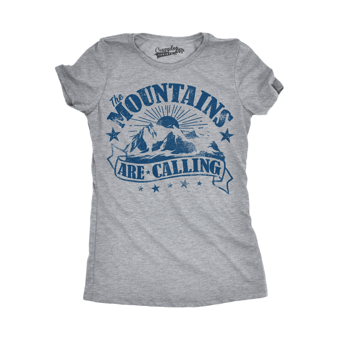 Womens The Mountains Are Calling Cool Sunset Vintage Rockies Funny Hiking Nature T shirt Image 1