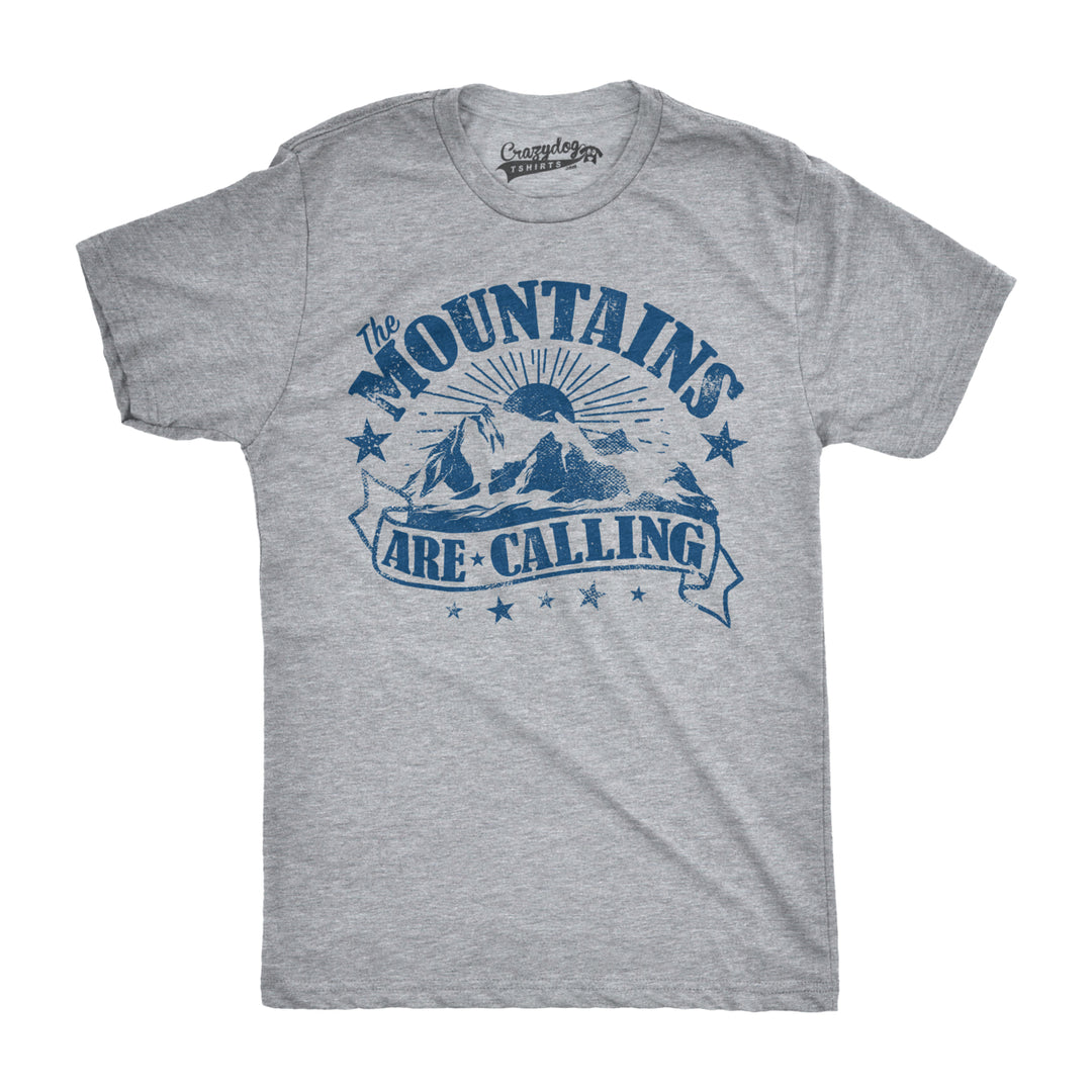 Mens The Mountains Are Calling Cool Sunset Vintage Rockies Funny Hiking Nature T shirt Image 1