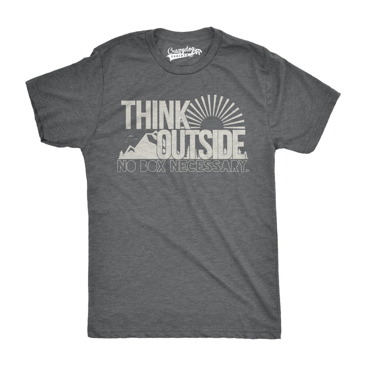 Mens Think Outside Funny No Box Necessary Hiking Camping Vintage Graphic T shirt Image 1