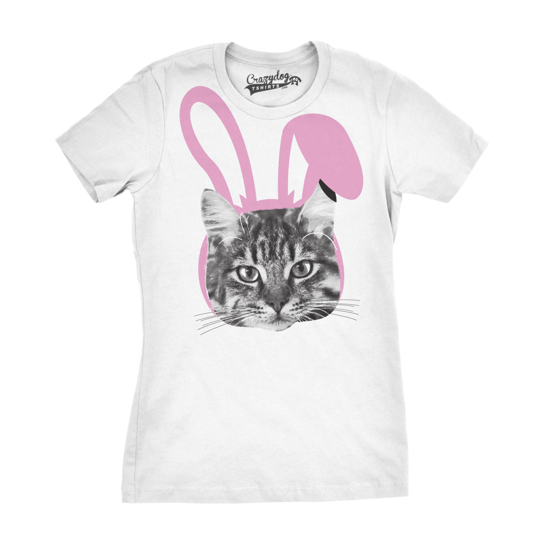 Womens Easter Cat T Shirt Funny Kitten In Bunny Ears Cute Lover Spring Tee Image 1