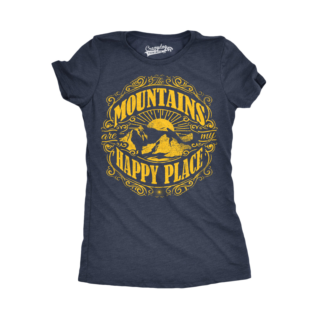 Womens Mountains Are My Happy Place Cool Vintage Hiking Camping T shirt Graphic Image 4