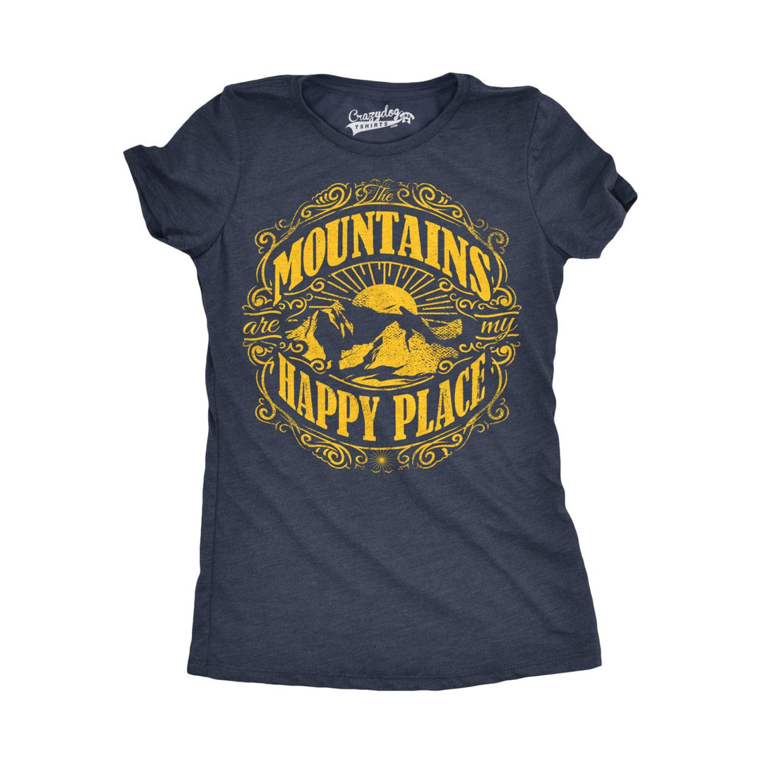 Womens Mountains Are My Happy Place Cool Vintage Hiking Camping T shirt Graphic Image 6