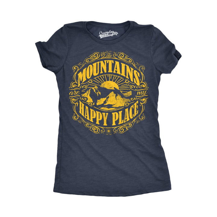 Womens Mountains Are My Happy Place Cool Vintage Hiking Camping T shirt Graphic Image 1