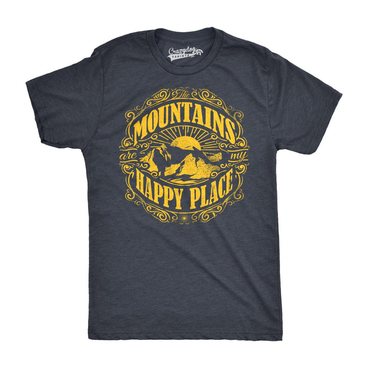 Mens Mountains Are My Happy Place Cool Vintage Rockies Outdoor Nature T shirt Image 4