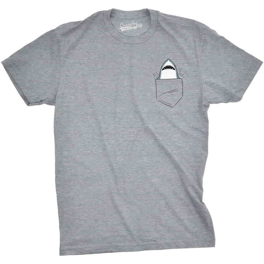 Mens Pocket Shark Funny T shirts Printed Graphic Jaws Cool Shark Novelty T shirt Image 1