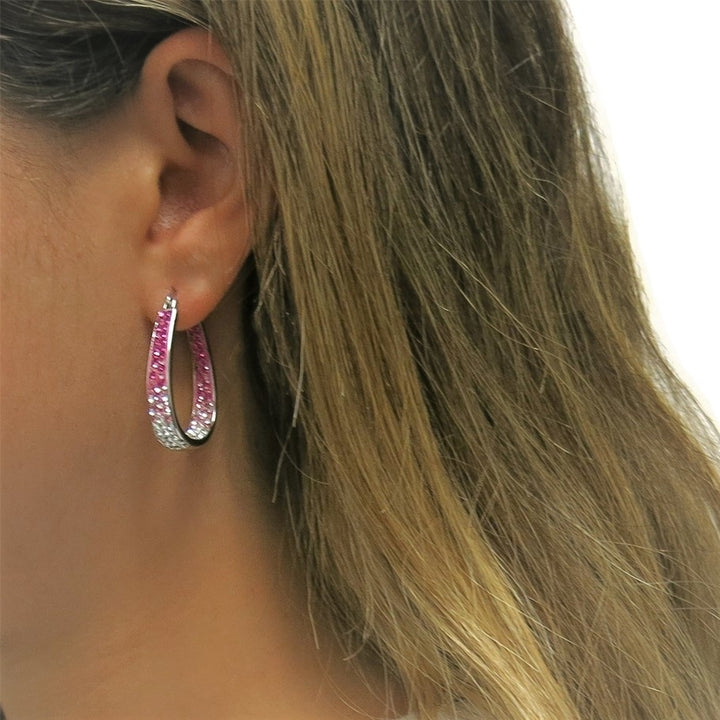 18k White Gold Hoops With Pink Ombre Swarovski Crystals Image 2