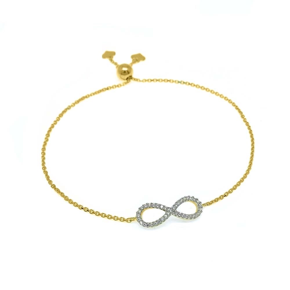 Italian Sterling Silver Adjustable Pave Infinity Bracelet 18k Gold Options 925 Image 2