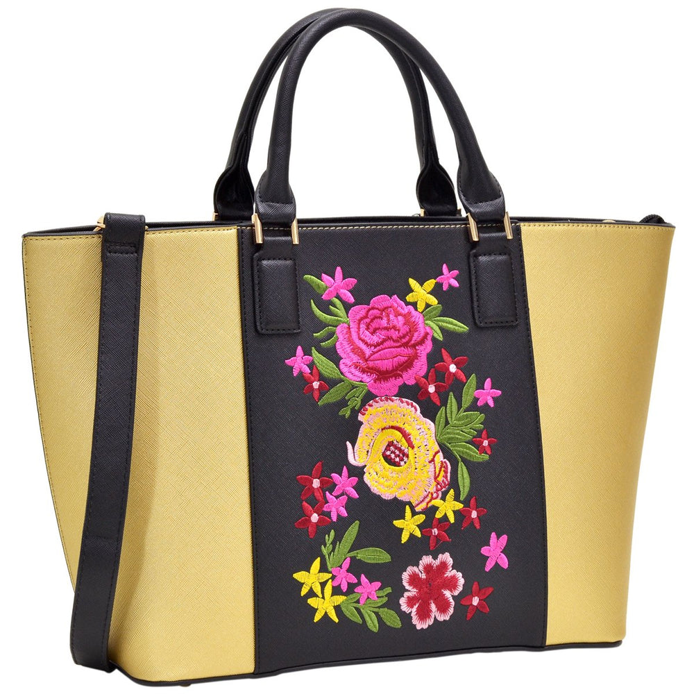 Dasein Women Medium Classic Designer Flower Embroidery Collection Large Laptop Tote Bag Work Bag Satchel Handbag Image 2