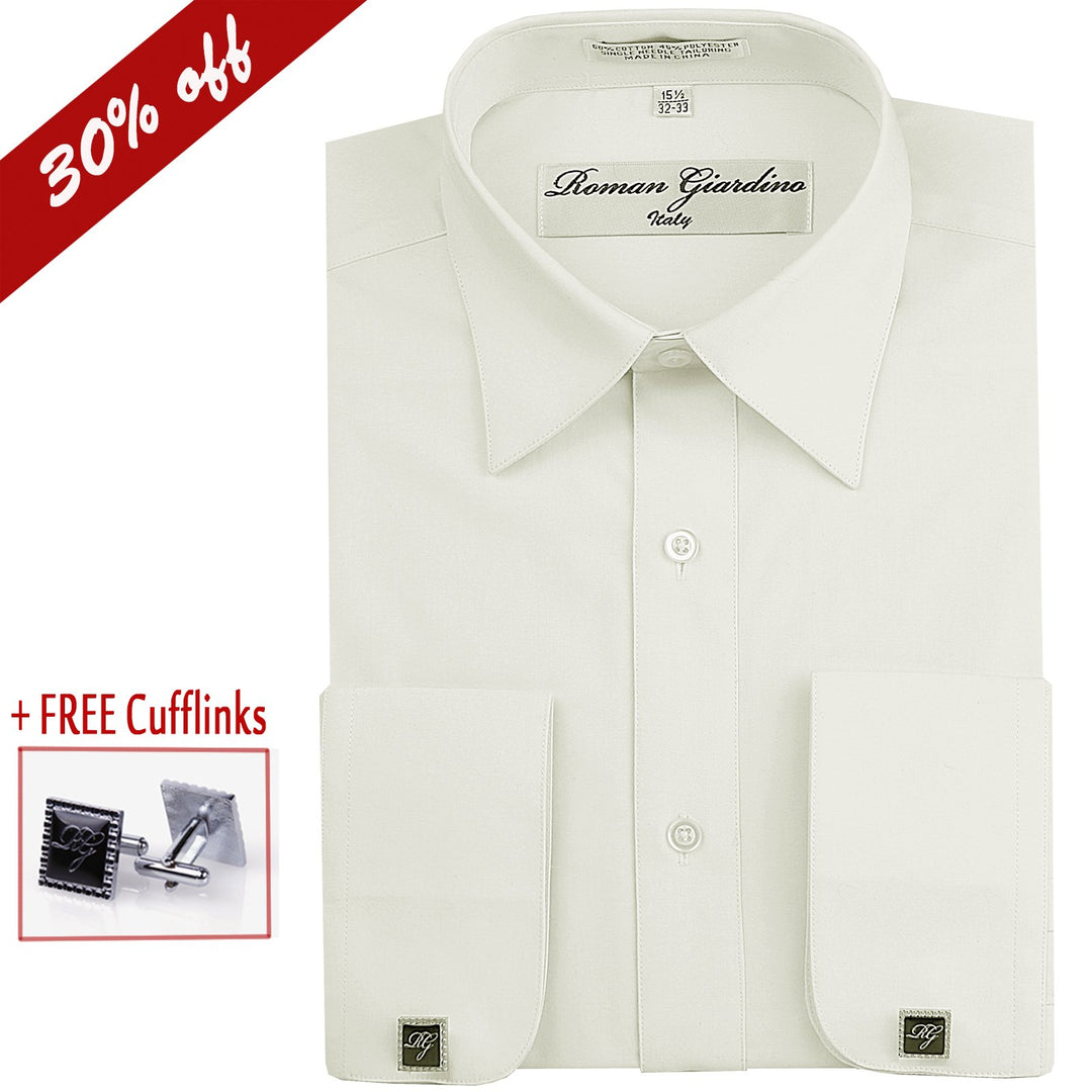 Roman Giardino Mens Dress Shirt Long Sleeve Convertible Cuffs the Italian Collar Cotton with Free cuff links Ash Image 1