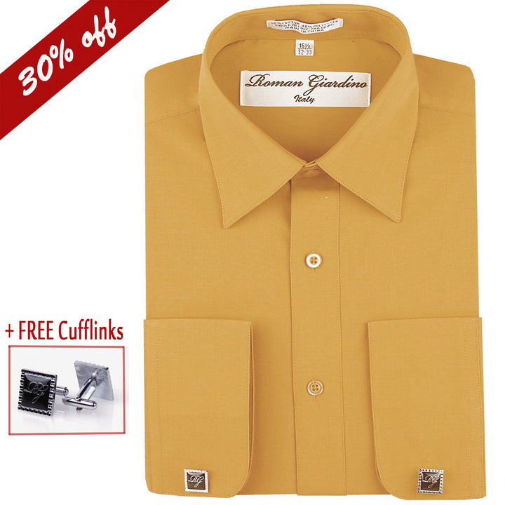 Roman Giardino Mens Dress Shirt Long Sleeve Convertible Cuffs the Italian Collar Cotton with Free cuff links  Amelia Image 1