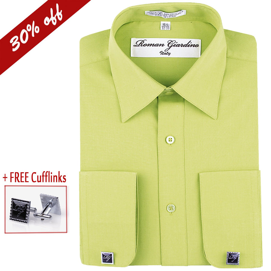 Roman Giardino Mens Dress Shirt Long Sleeve Convertible Cuffs the Italian Collar Cotton with Free cuff links Celery Image 1