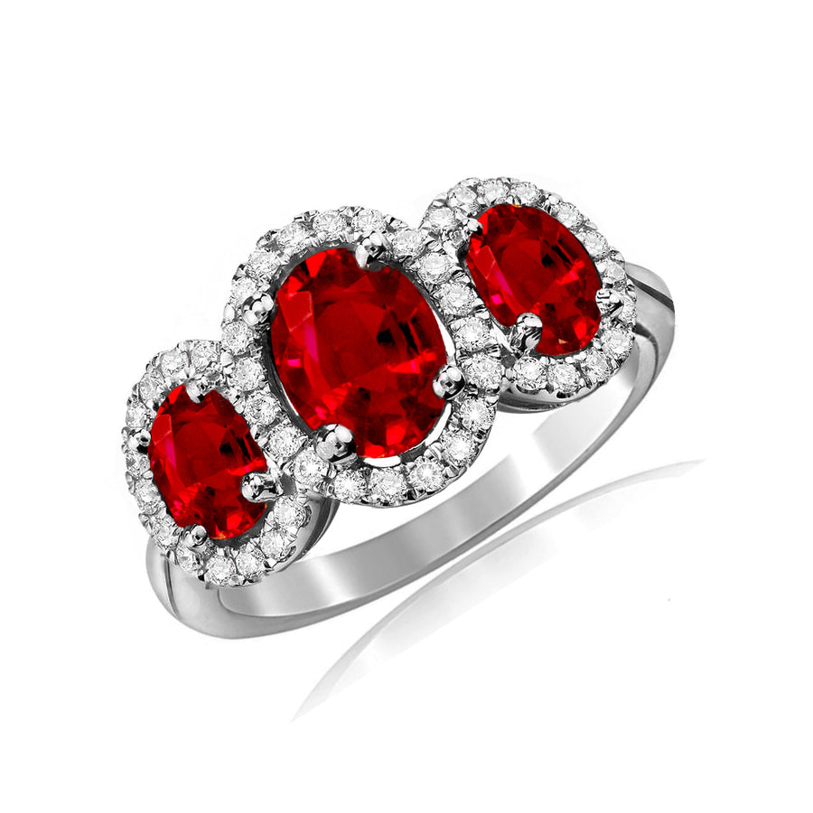 3.50 CTTW Ruby 3 Stone Halo Ring Image 1