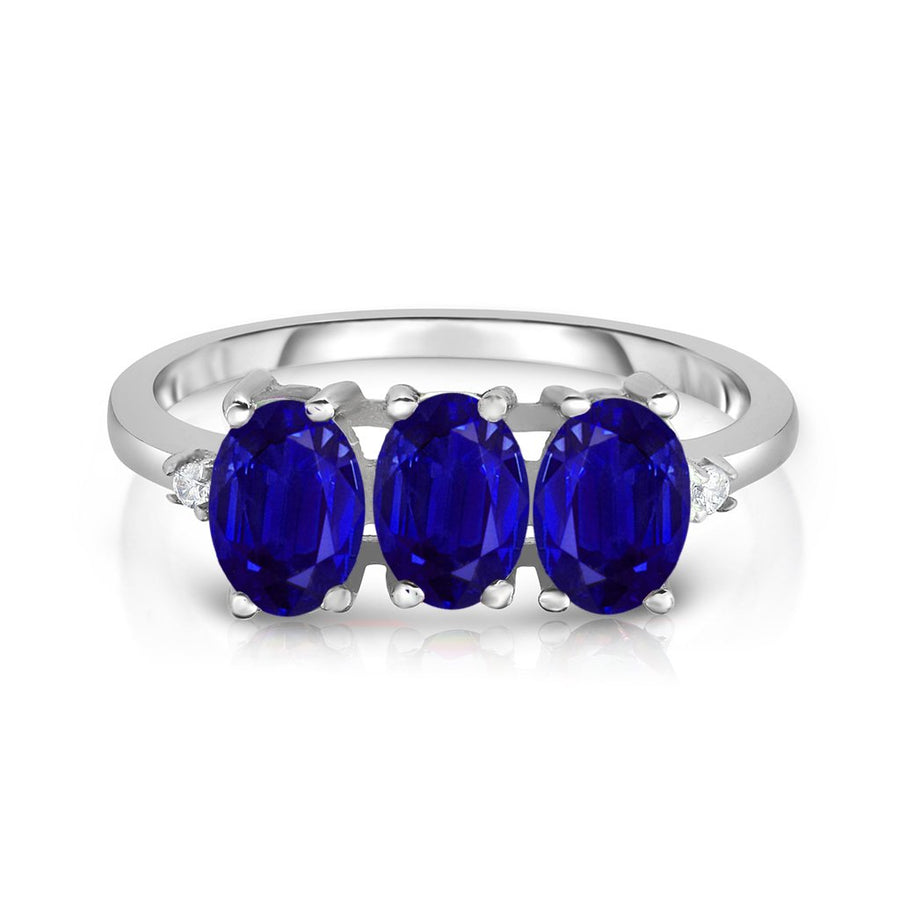 Sterling Silver Blue Sapphire 3 Stone Ring 3.00 CTTW Sizes 6 7 8 9 Lab Created Image 1