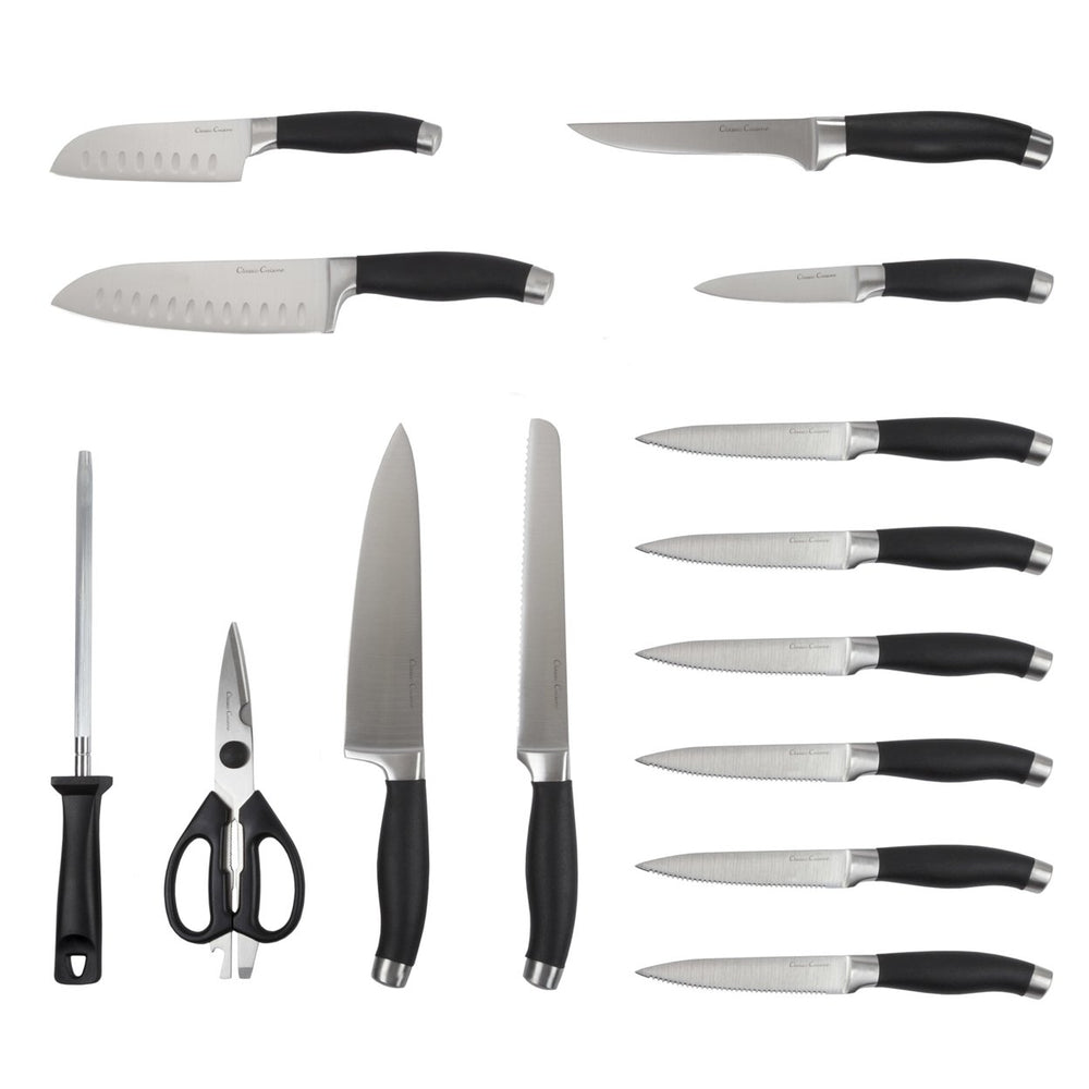 Professional Quality 15 Piece Stainless Knife Set with Shears Sharpener Chef Bread Santoku Filet Paring Steak Knives Image 2